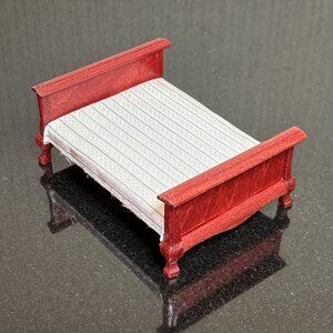 Dollhouse Bed and Mattress Wooden Furniture Vintage Regency Rosewood Miniature